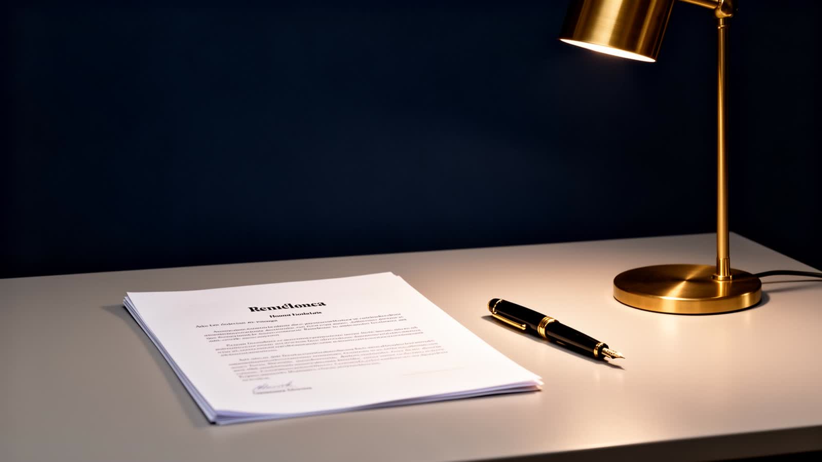 Schreibtisch mit Dokument und Lampe